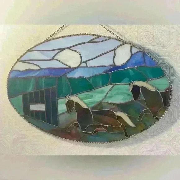 "Beautiful  Horse Play" Stained Glass Window Panel - Picture 11 of 14